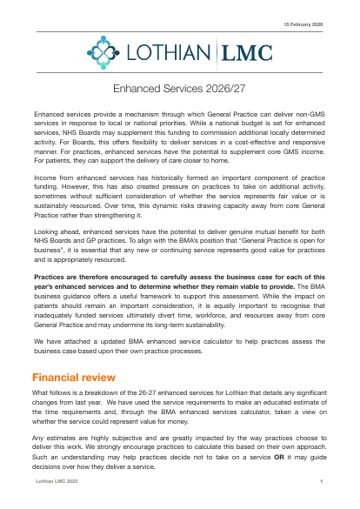 First page of the Enhanced Services 2026/27 document
