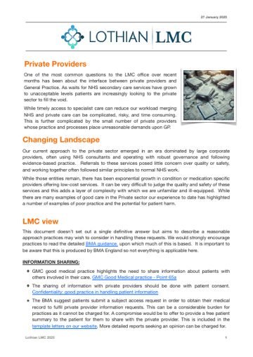 First page of the Private providers document